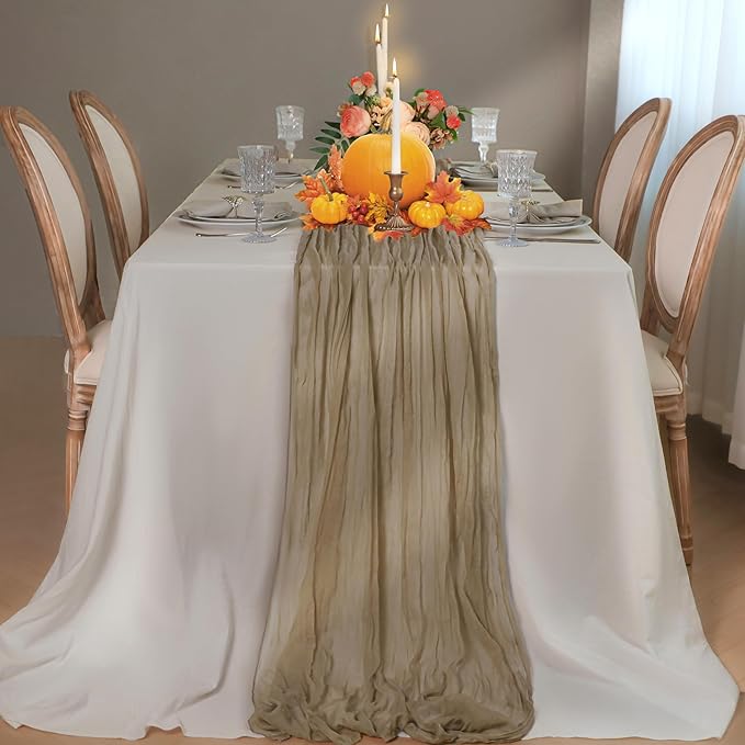 Snowkingdom 6 PCS Nude Brown Cheesecloth Table Runner, Taupe Light