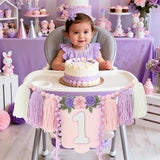 Handmade Wildflower 1st Birthday High Chair Banner Purple Pink