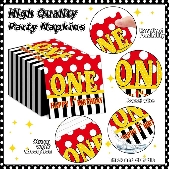 96 Pcs Mouse 1st Birthday Party Plates and Napkins Set Cartoon Mouse