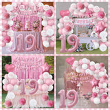 19th Birthday Decorations for Girls Pink Number 19 Balloon Bow