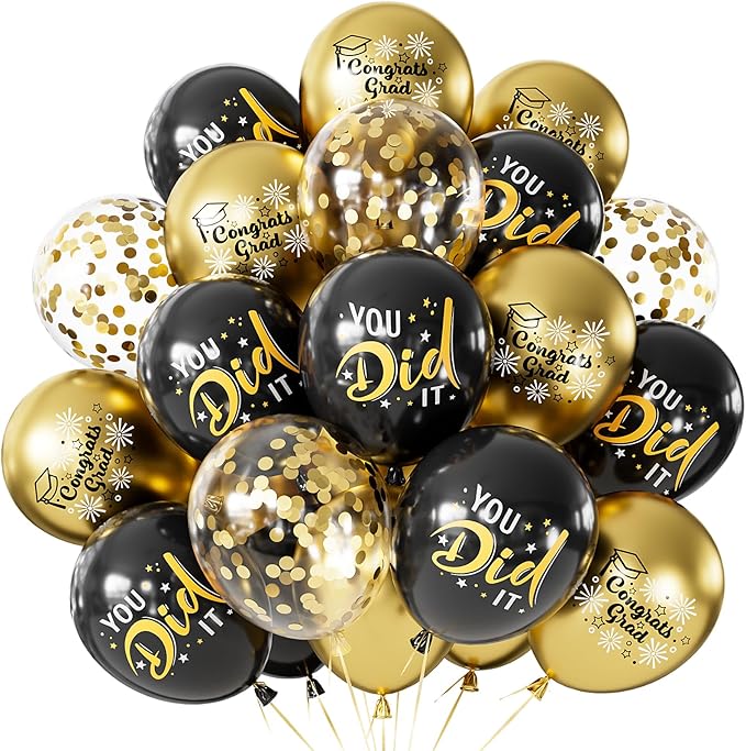 Graduation Balloons, Congrats Grad Balloons 12 Inch Black and Gold