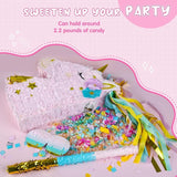 Small Unicorn Pinata Pink Gold with a Blindfold a Bat and Confetti