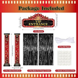 3 Pcs Casino Movie Night Porch Sign Banner with Black Foil Fringe