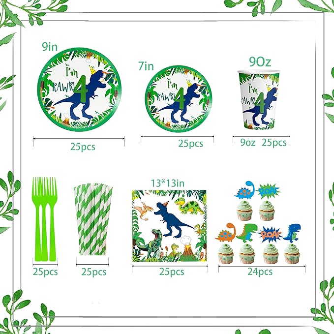 Dinosaur 4th Decorations Boy for Boy Roar Im Four Birthday Party