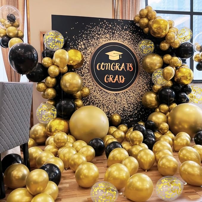 100pcs Black and Gold Balloons 12 Inch Metallic Gold and Black latex