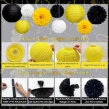 KAXIXI 15 Pcs Yellow Black White Party Decorations - Hanging Paper