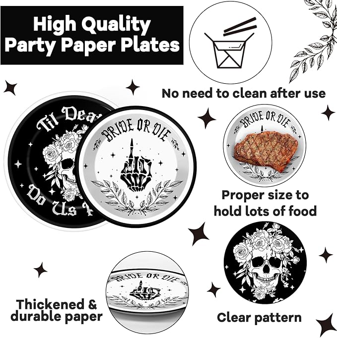 96pcs Bride or Die Bachelorette Party Plates and Napkins Till Death