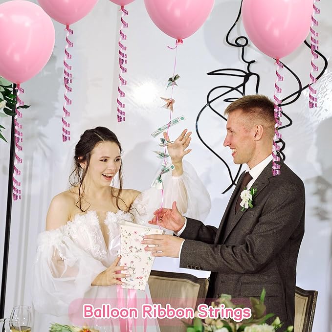 BEISHIDA 500 Yards Pink Ribbon Crimped Curling, Balloon String Shiny
