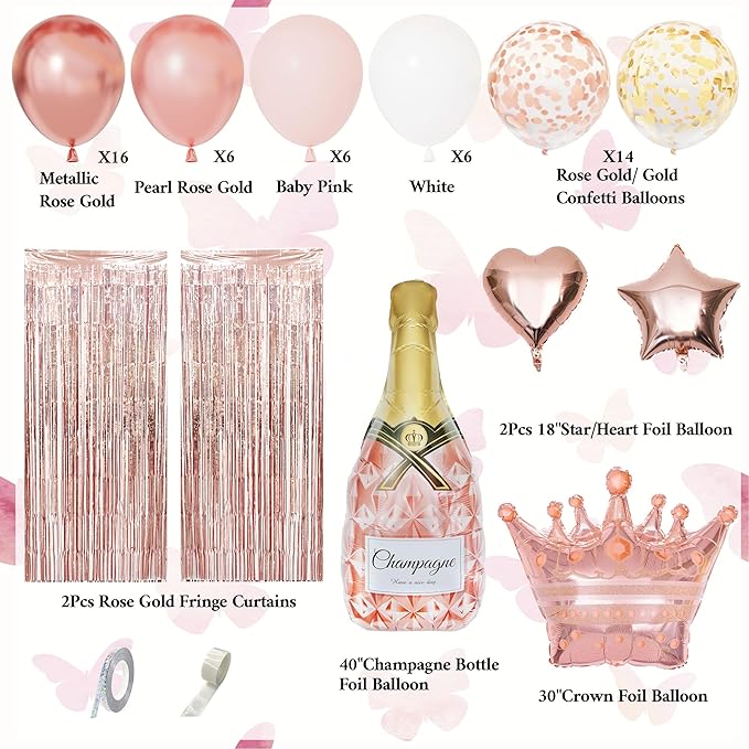 Rose Gold Birthday Party Decorations Kit for Women Girls Foil