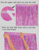 Melsan Pink Foil Fringe Curtain Easter Decorations for Home – 3 Pack
