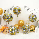 Disco Ball Balloons 4PC,Foil Disco Balloons 22 Inch 4D Round Metallic