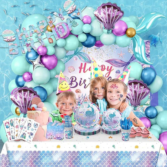 308Pcs Mermaid Birthday Party Decorations Set Serves 24 Includes