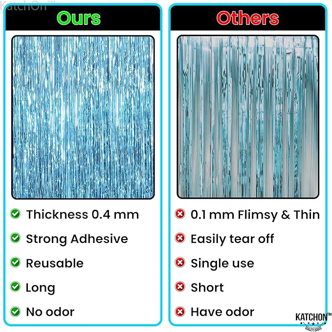 KatchOn, XtraLarge, Blue Foil Fringe Curtain - 8x3.2 Feet, Pack of 2