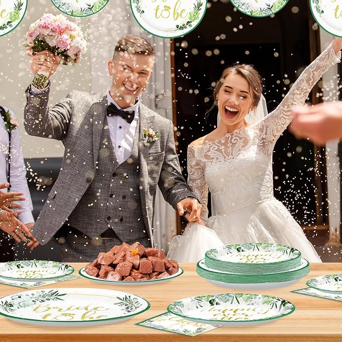 96Pcs Bridal Shower Party Supplies Sage Green Bride to Be Plates and