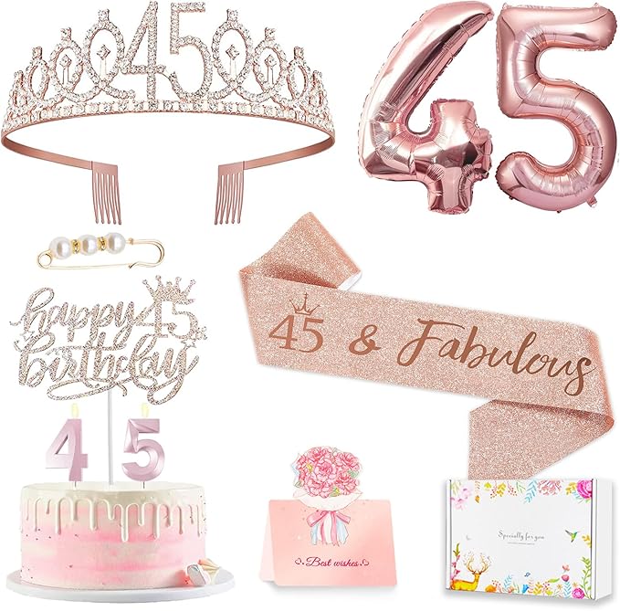 45th Birthday Gifts Decorations for Women Including 45 year old Cake