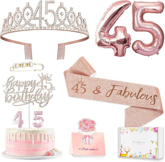 45th Birthday Gifts Decorations for Women Including 45 year old Cake