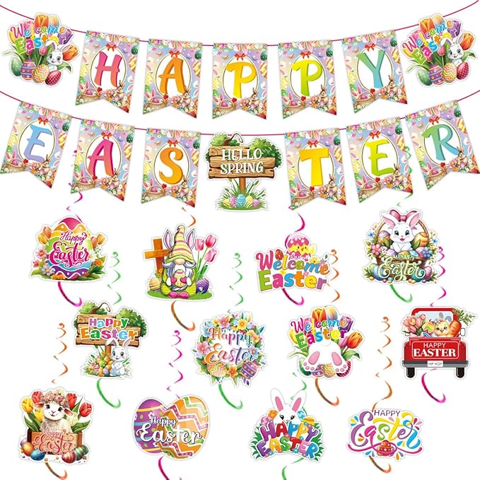 Easter Party Kit Decorations Supplies Happy Easter Rabbit Banner