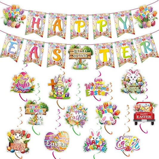 Easter Party Kit Decorations Supplies Happy Easter Rabbit Banner
