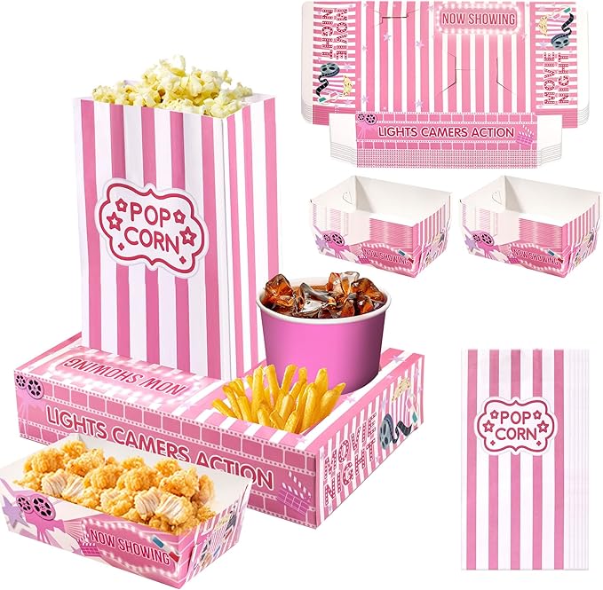 Pink Movie Night Party Supplies 24 Snack Boxes 12 Food Trays 12