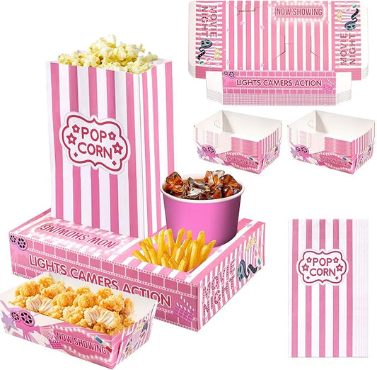 Pink Movie Night Party Supplies 24 Snack Boxes 12 Food Trays 12