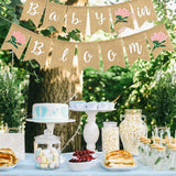 Whaline Baby in Bloom Burlap Banner with Pink Flower Rustic Bunting