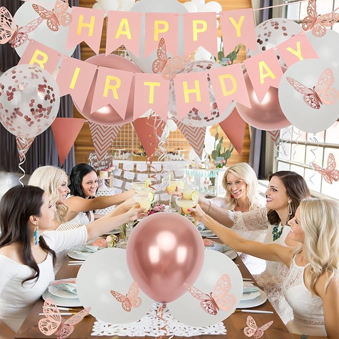 Rose Gold Birthday Decoration, 18 pcs 12 inch Happy Birthday Banner