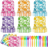 240 Pcs Hibiscus Party Square Plates and Napkins Hawaiian Theme