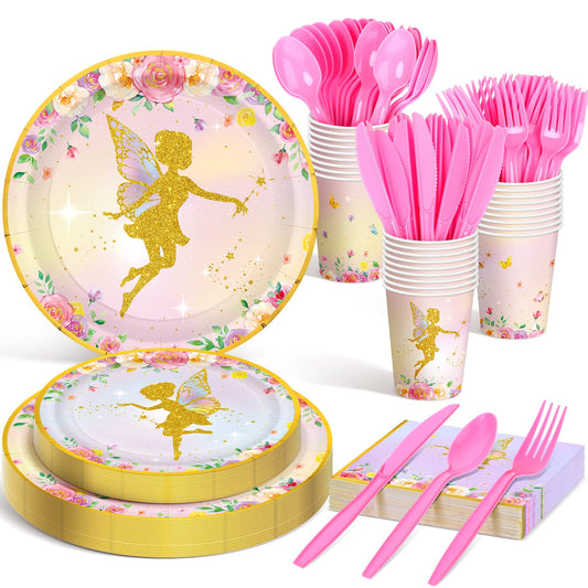 Meanplan 168 Pcs Fairy Party Supplies Fairy Plates and Napkins Fairies