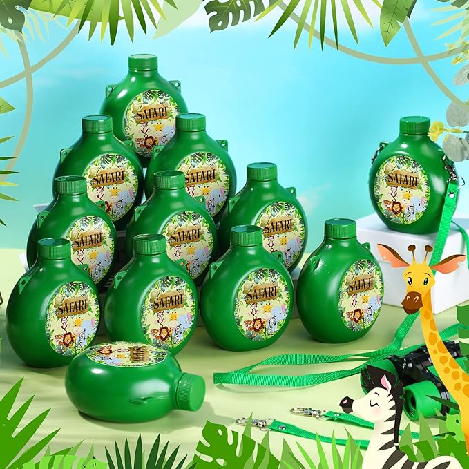 Eaasty 12 Set Jungle Safari Party Supplies Kids Canteens with Strap