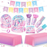 195Pcs Unicorn Birthday Party Supplies with Plates Cups Napkins