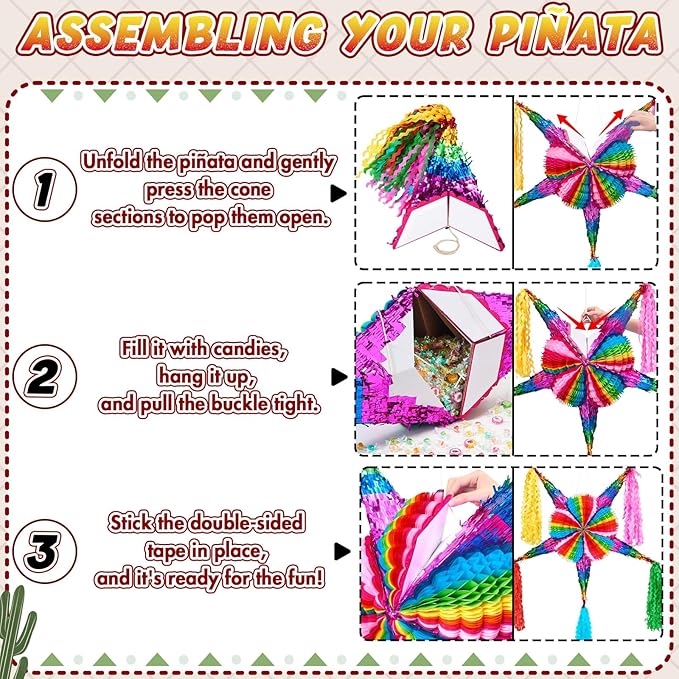 WERNNSAI Large 32" Cinco de Mayo Star Piñata - Foldable Mexican Star