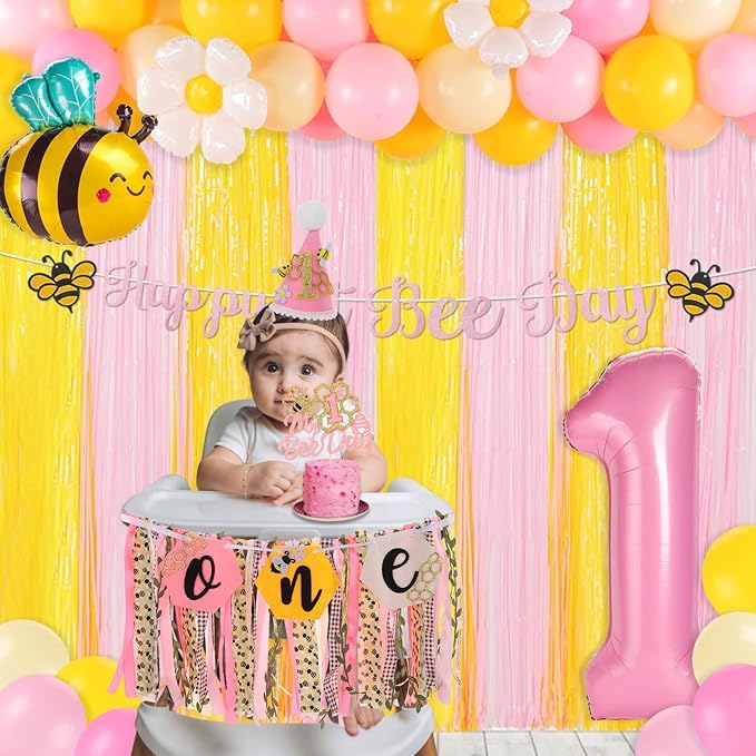 Bee Theme Highchair Banner for Baby First Birthday Party Decorations
