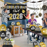Black and Gold Themed 2026 Graduation Decorations Set Congrats Grad