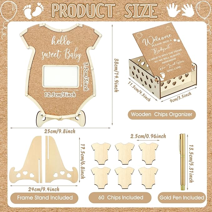 63 Pcs Bodysuit Baby Shower Guest Book Alternatives Set Baby Shower