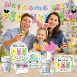 Welcome Bunny Tableware 142pcs Mouse Happy Easter Party Decoration