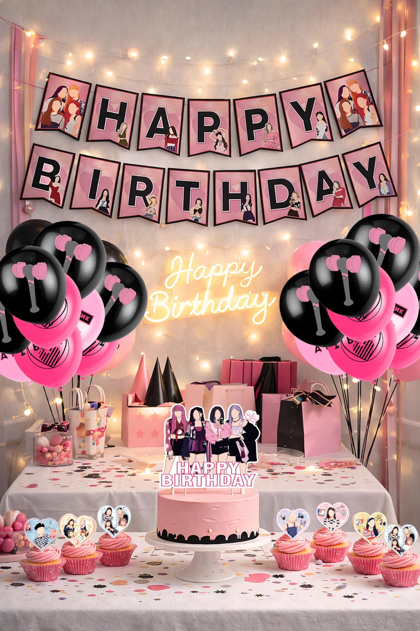 KPOP Black Pink Girl Group Birthday Party Kit Supplies with Cake