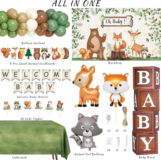 130pcs Woodland Baby Shower Decorations Safari Baby Shower