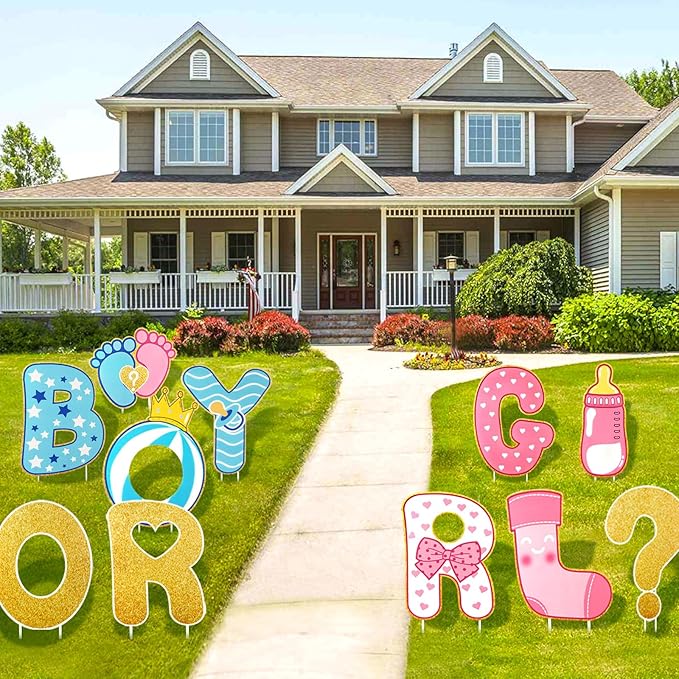 11 Pcs Gender Reveal Decorations Baby Shower Yard Signs with Stakes