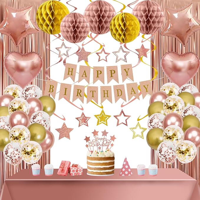 Rose Gold Birthday Party Decorations Supplies Happy Birthday Banner