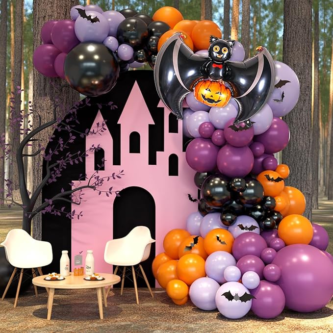 Halloween Balloon Arch Garland Pink Purple Balloons with Star Cute