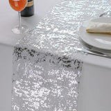 Snowkingdom Silver Table Runner, Sequin Glitter Foil Metallic Mesh