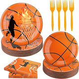 120 Pcs Basketball Party Supplies Bundle Paper Plates Napkins Forks