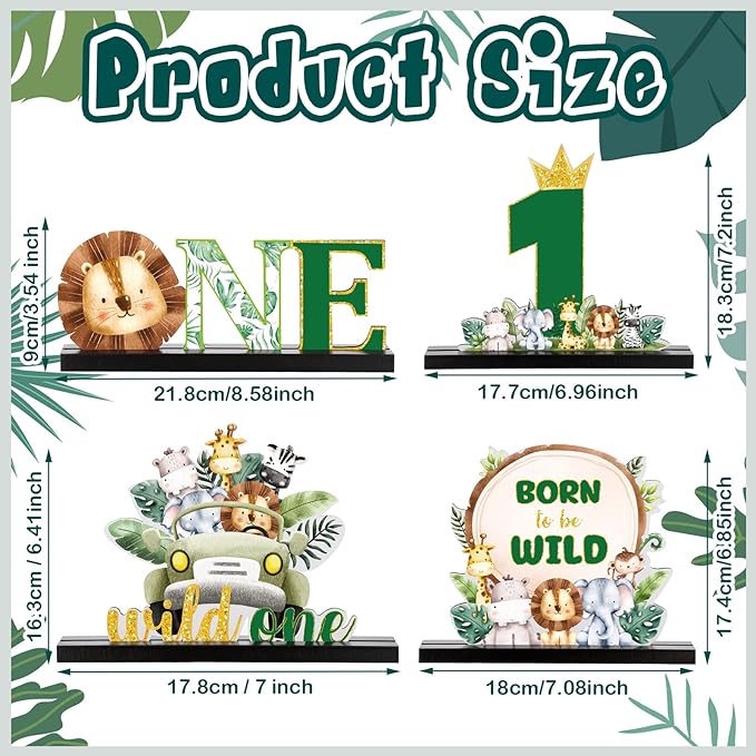 4 Pcs Safari Wild One Birthday Decorations Jungle Animals Party