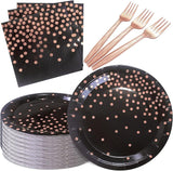 Serve 35 Guests Black and Rose Gold Party Supplies,7 Inch Black and