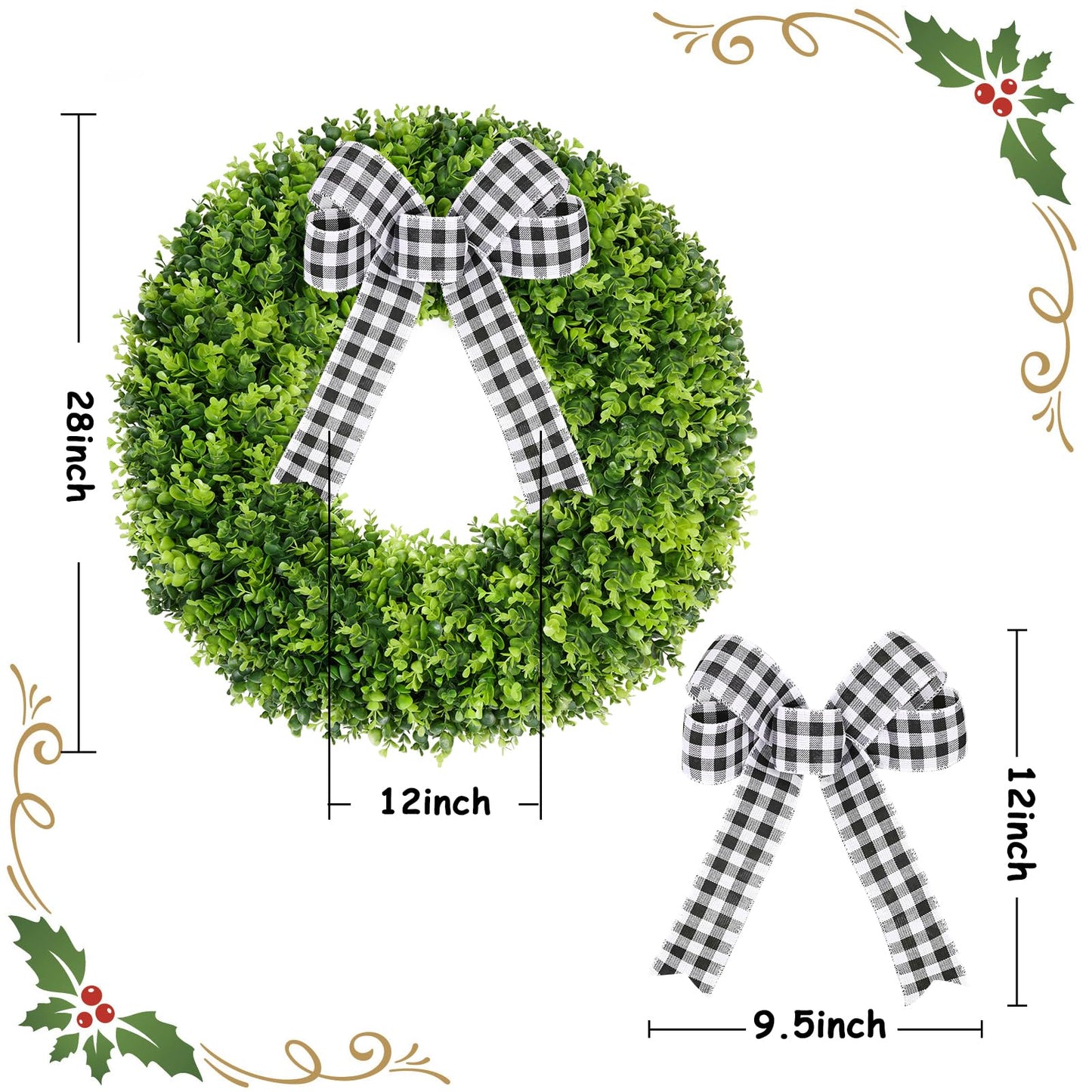 Vlorart 28" Faux Round Boxwood Wreath, Artificial Large Boxwood Wreath
