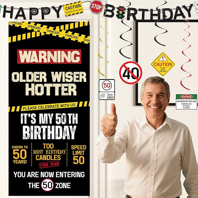 50th Birthday Decorations Men Women Caution Logos Happy 50th
