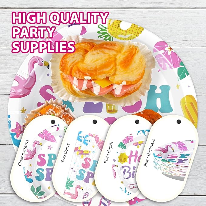 96Pcs Pool Party Decorations Pink Flamingo Pool Plates and Napkins