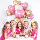 Pink White Heart Balloons,12Pcs Rose Gold Heart Shaped Foil