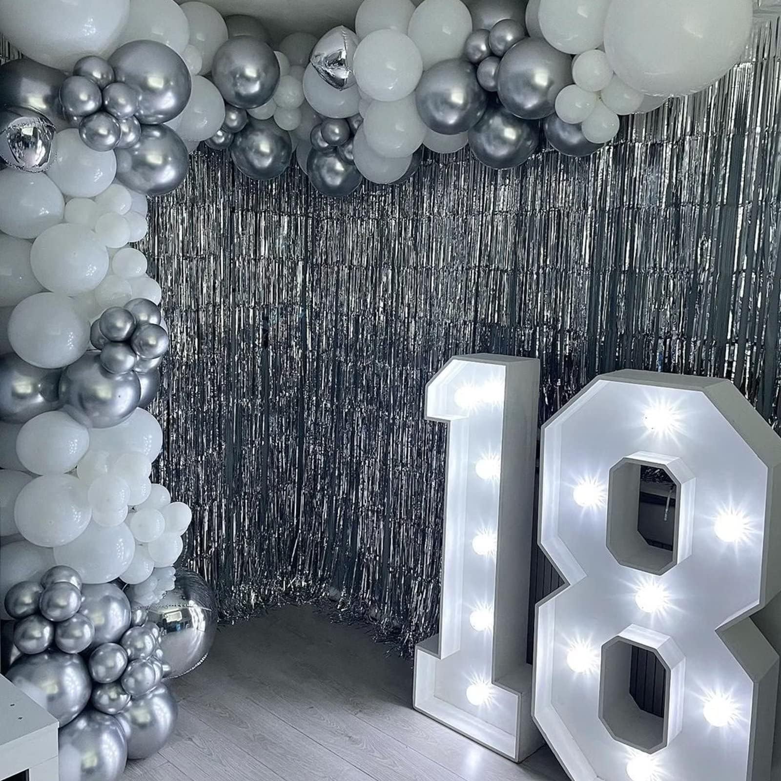 Silver and White Balloon Garland Kit, Metallic Silver White Balloon