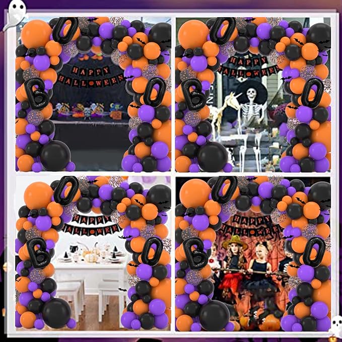 Halloween Balloon Garland Kit 132PCS Black Orange Purple Confetti